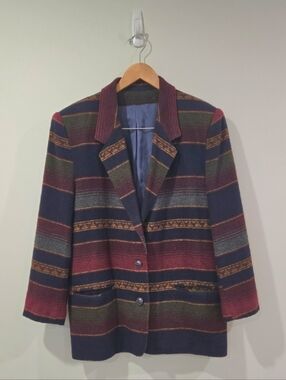 Retro 90's Wool Blend Striped Multicolor Ralphcore Oversized Preppy Blazer